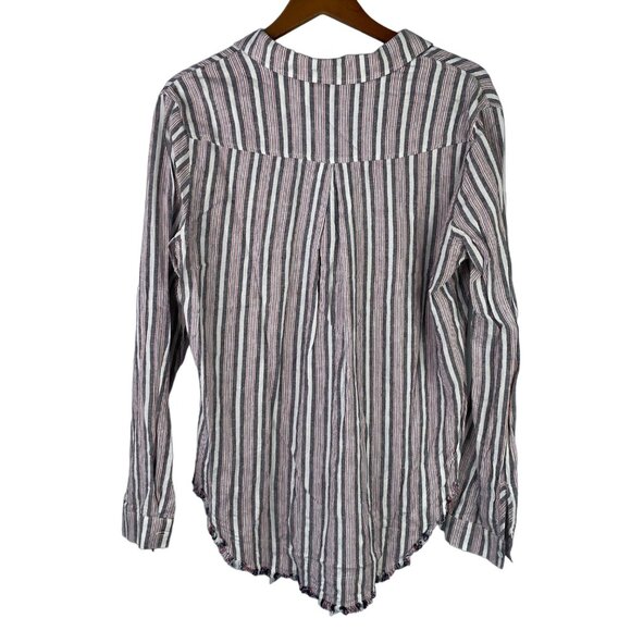Cloth Stone Shirt Size Medium Striped Raw Hem Button Up Linen Blend Long Sleeve - Picture 2 of 7